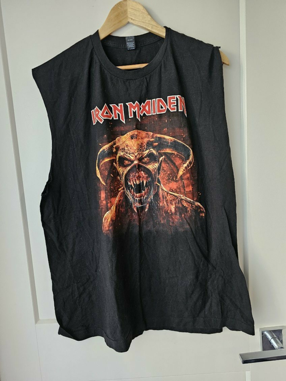 Iron Maiden Black Graphic Muscle Tee with Fiery Demon Print